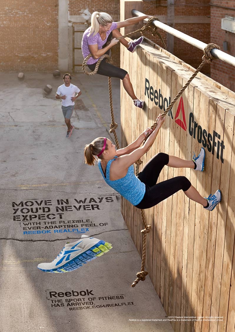 Wall Rope Climb Athletic Crossfit Workout Women Reebok Apparel Advertisement Vertical